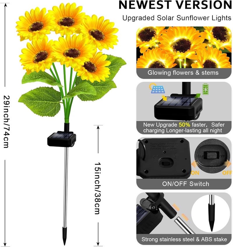 EDOF 6 Pack with 36 Sunflower Lights,Solar Lights Outdoor Garden Decor,Solar Flowers Lights Waterproof,Sunflowers Birthday Gifts for Mom Women Grandma,Decorative Stakes Lights for Landscape Yard Patio Lawn - Image 4
